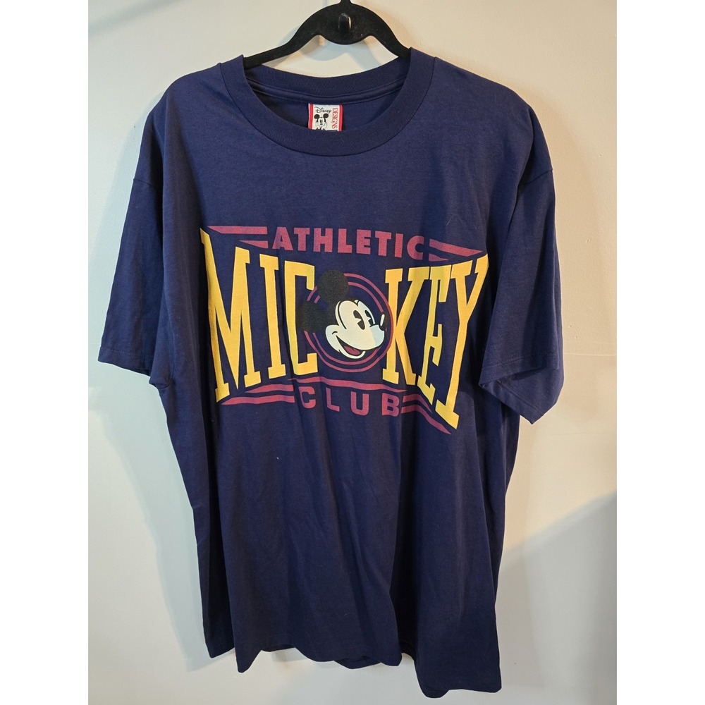 Vintage Disney Shirt Adult XXL‎ Navy Blue Mickey Athletic Club Tee Y2K USA Made
